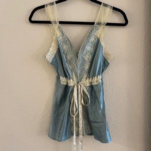 Vintage blue satin and lace top